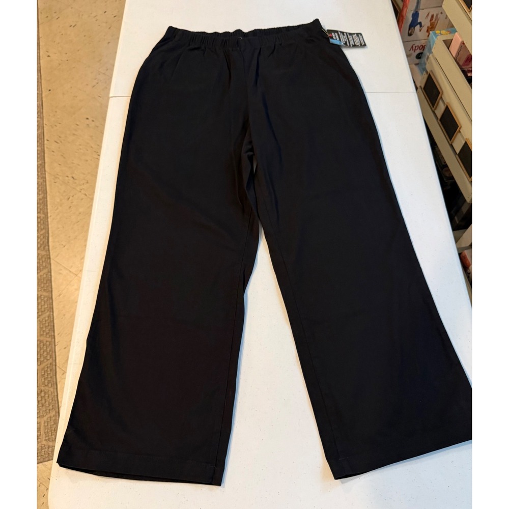 Woman Within Black Wide Leg Elastic Waist Pull On Pants 20W New